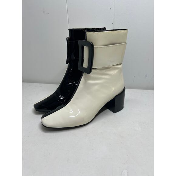 Jeffrey Campbell Godard Colorblock Buckle Boot in Black/White Patent Leather 6 - Picture 2 of 8